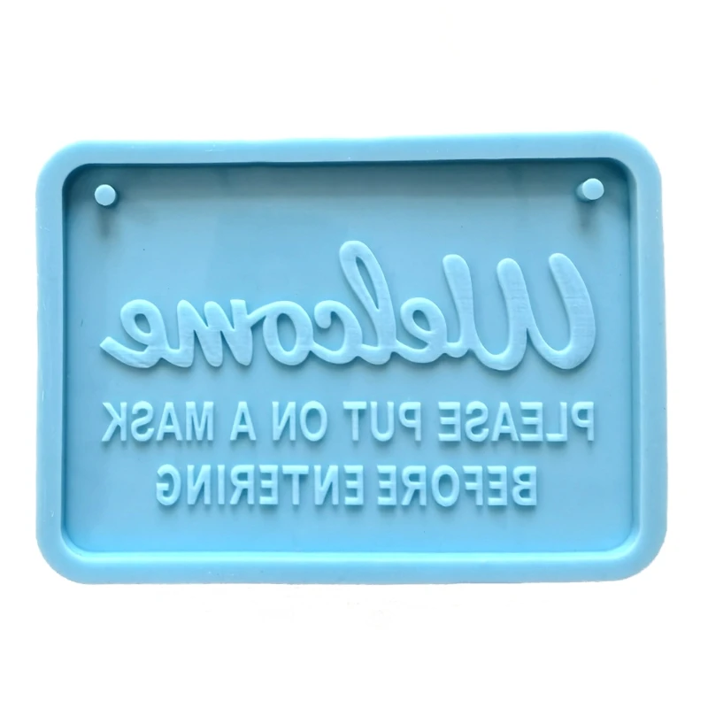 

L5YD Handmade Welcome-Door Plate Resin Mold Silicone Letter Sign Please Wear a Mask Before Entering Resin Mold Craft Tools