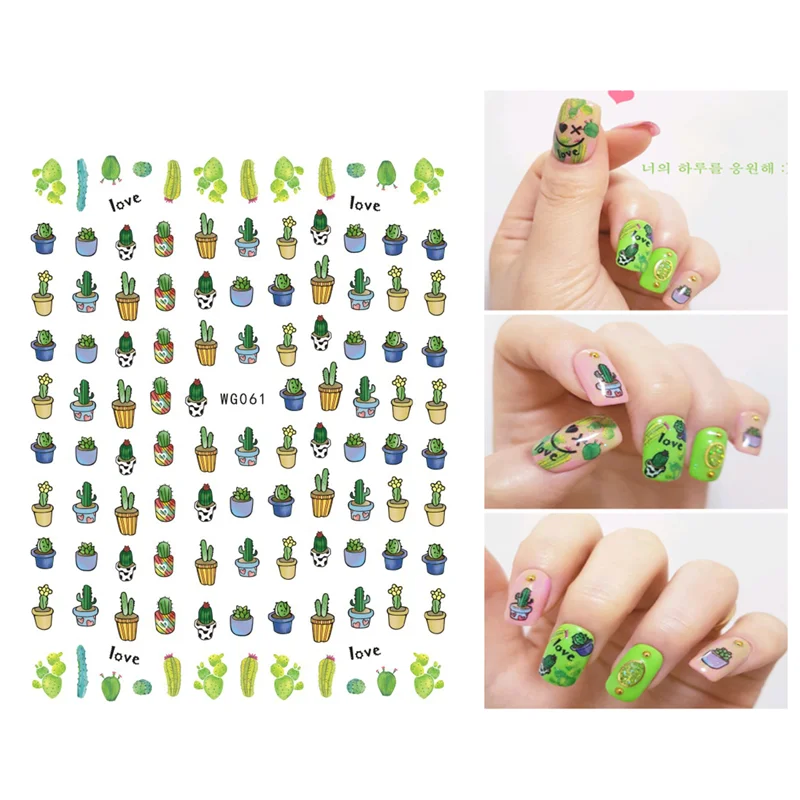 10PCS Green Leaf Nail Art Sticker Cactus Applique and Garland Beautiful Nail Art Decoration Drawing