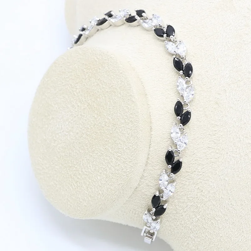 Черный белый циркониевый серебряный цвет Искусственный Свадебный браслет