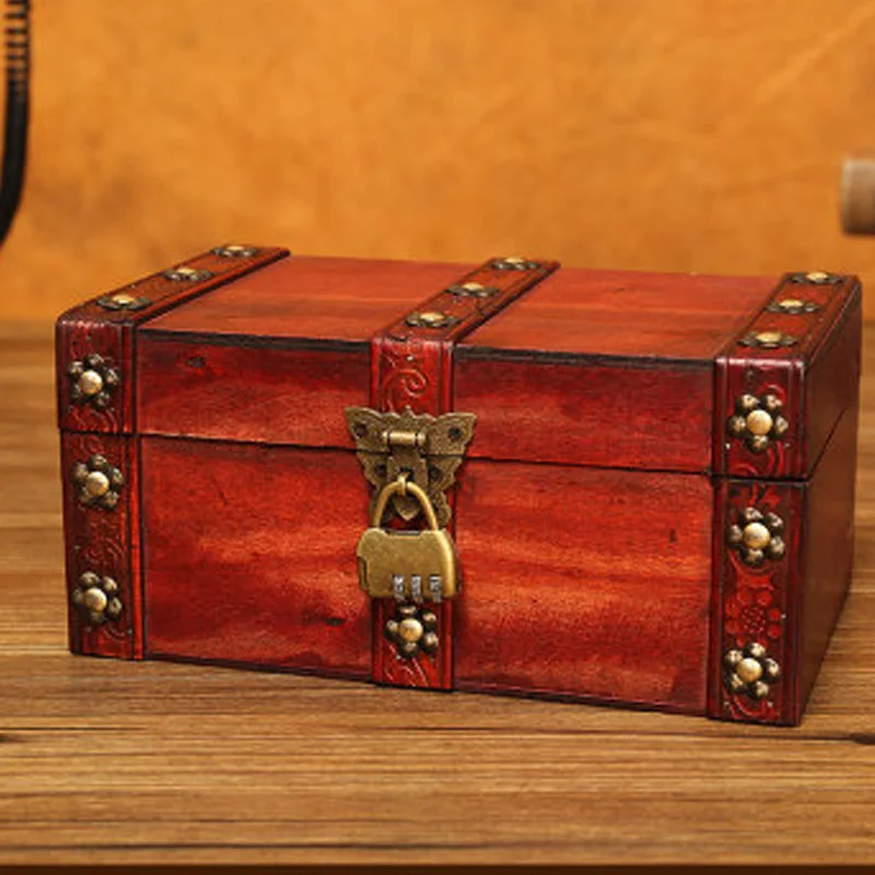combination lock Большая винтажная шкатулка с металлическим замком для подарка и Ретро деревянная шкатулка Органайзер настольная коробка для хранения отделка - Цвет: combination lock