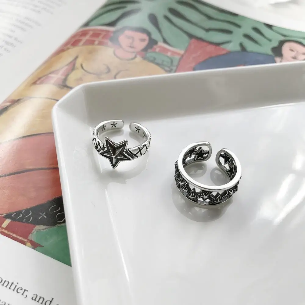 

DIEERLAN Bohemian 925 Sterling Silver Star Rings for Women Christmas Gifts Adjustable Antique Rings Wholesale 2019