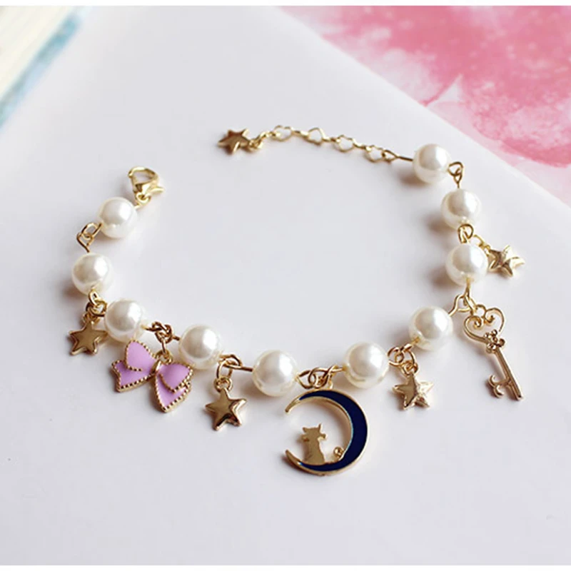 2020 Sailor Moon Bracelet Blue Sweet Romantic Pink Bow Pendant Accessories Cute Girl Jewelry | Украшения и аксессуары