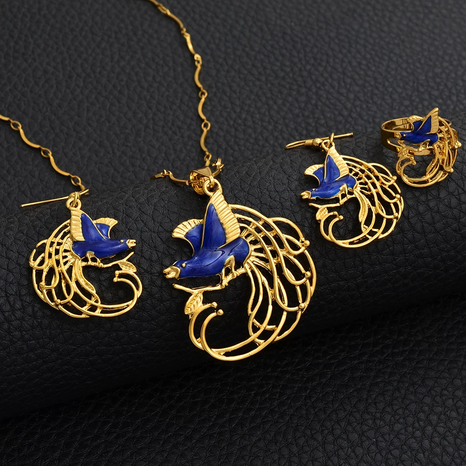 Ожерелье и серьги Anniyo зеленая/синяя/черная птица Папуа Новая Гвинея комплекты