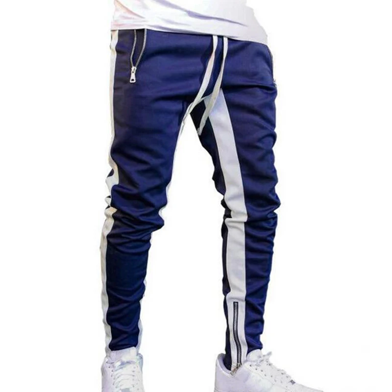 

New brand spring and autumn patchwork men pant trousers double pocket men's zipper sports trousers