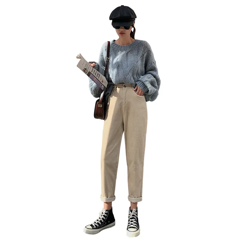 

Women Winter Warm pants Velvet Thick Trousers High Waist Loose haren trousers with high waist corduroy and heavy casual trousers