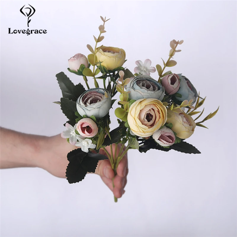 Best-selling Bridal Bouquet Rose Camellia Artificial Flower 5 Fork Fake Wedding Setting Furnishing Decoration | Свадьбы и торжества