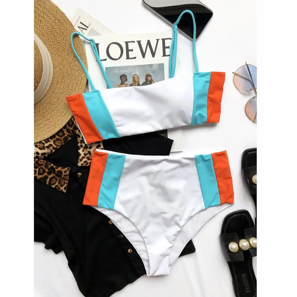 

High Waist Bikinis 2021 Sexy Women Swimsuit Swimwear Female Bandeau Patchwork Brazilian Bikini Set Biquini Bathing Suit