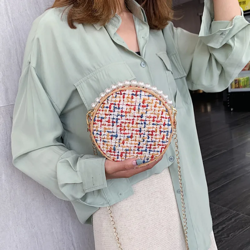 Женская круглая разноцветная сумка Новый Модный жемчужный сумки на плечо