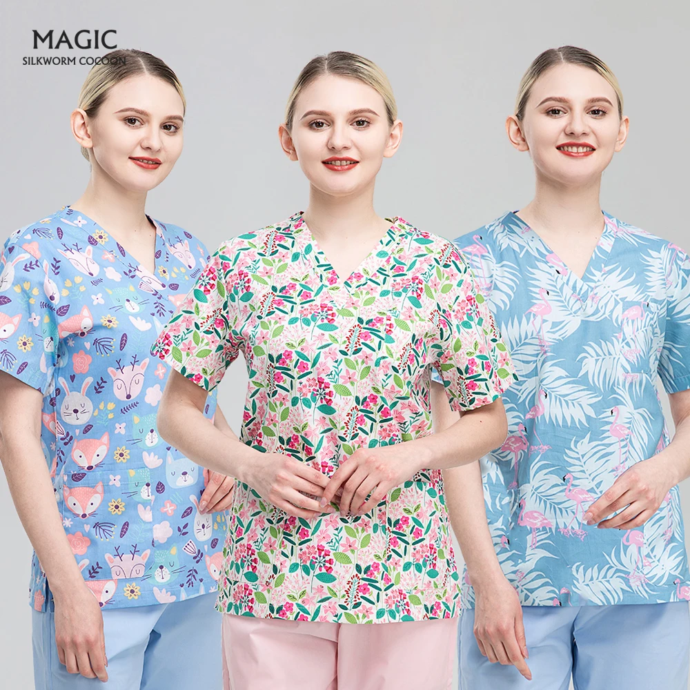 

Printing Working Scrubs Tops Dentistry Cartoon Beauty Salon Work Lab Spa Uniforms Medical Doctor Nurse Surgical Scrubs Clothes