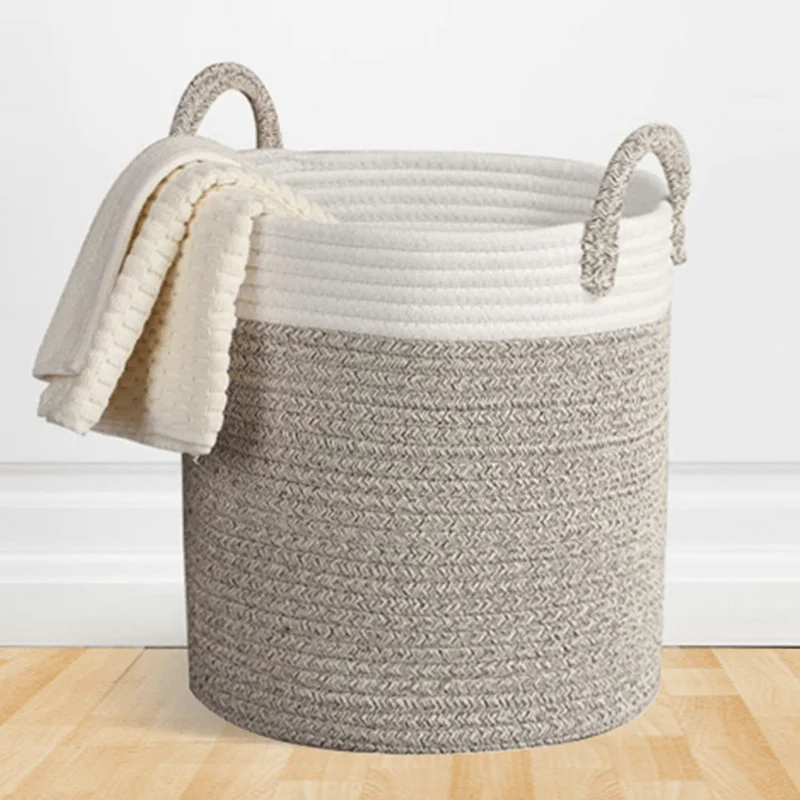 

Cotton Thread Laundry Basket Clothing Storage Basket Toy Sundries Bedroom Washed Storage Basket Cotton Storage Bucket