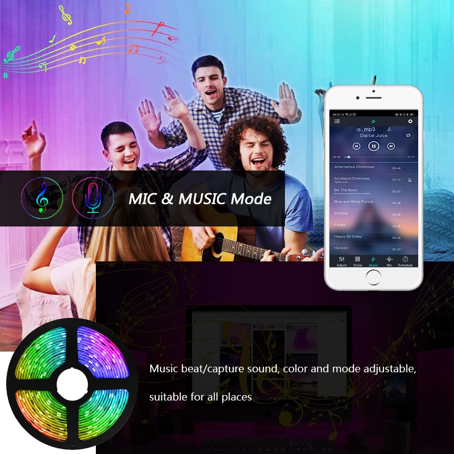 Светодиодный ленточный светильник Bluetooth музыка и Wifi контроллер 5 м 10 15 SMD5050 2835