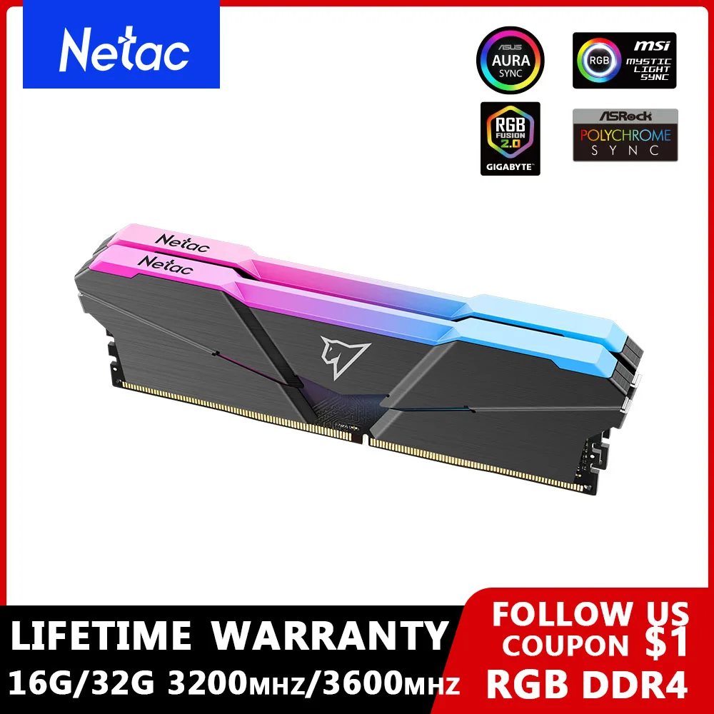 

Оперативная память Netac ddr4 RGB 16 ГБ 32 ГБ двухканальная ddr4 ecc 3200 МГц 3600 МГц XMP 2,0 радиатор DIMM DDR4 Memoria для Intel AMD настольная