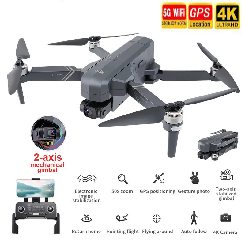 Квадрокоптер SJRC F11 PRO Дрон 4K с GPS Wi Fi FPV HD камера двухосевой стабилизатор