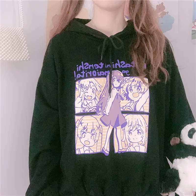 

Early Autumn Student Small Fresh Girl Loose Long Sleeve Hoodies Cartoon Anime Girl Print Pullover Women