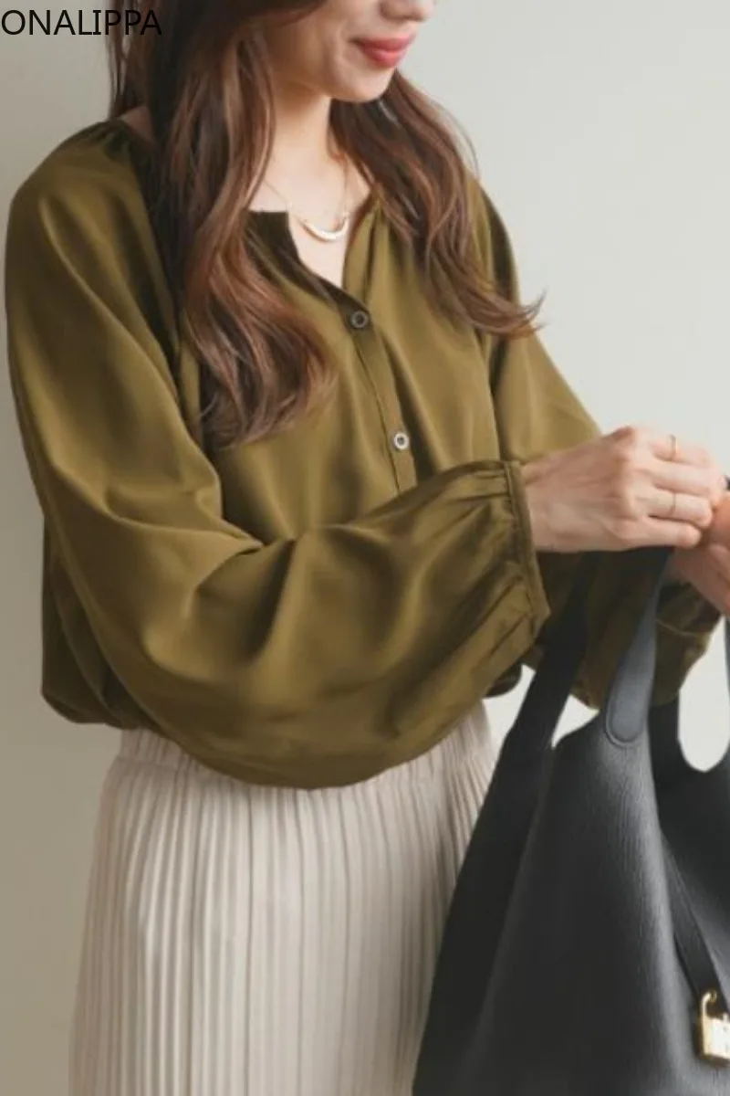 

ONALIPPA Women Blouse 21 Autumn Japanese Korean Candy Color Small Fresh Fashion Elegant Loose Single Breasted Long Sleeve Jacket