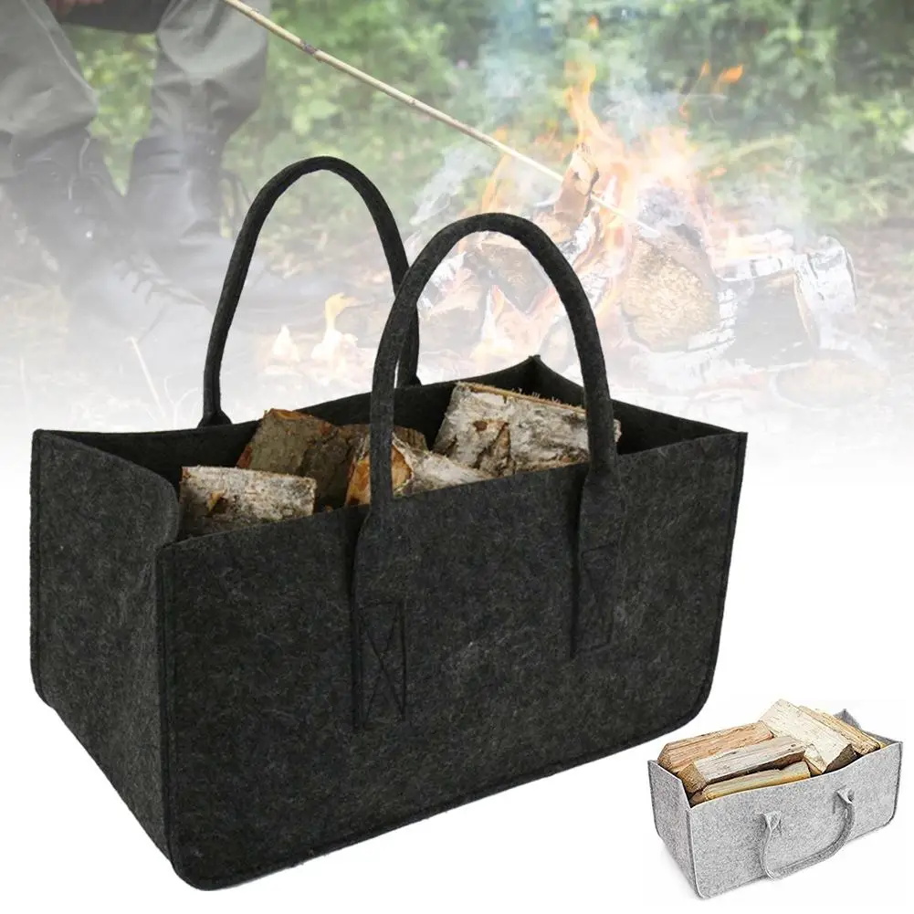 Переносная войлочная сумка для хранения дров многофункциональная с ремнем ручки