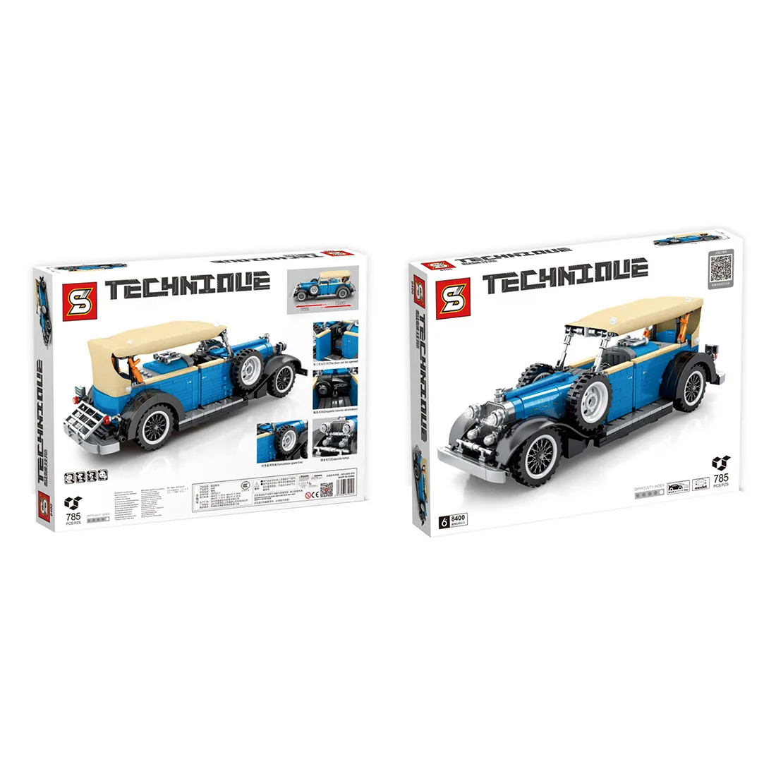 

785Pcs Retro Classic Car Model Pull Back Car Vehicle Bricks Small Particle DIY Building Blocks Model For Children Adult