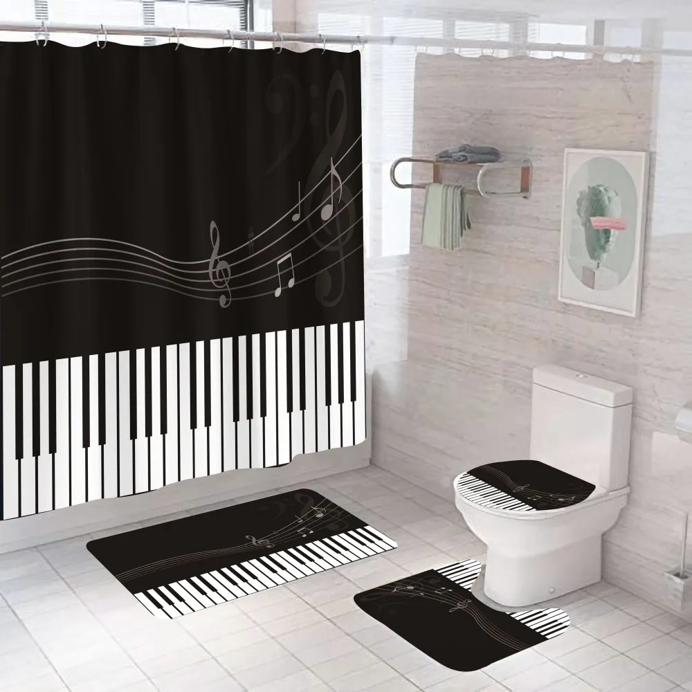 

Black White Piano 3d Shower Curtain Music With Non Slip Rug Mat Bathroom Curtains Waterproof Polyester Home Decor 180x180 Gift