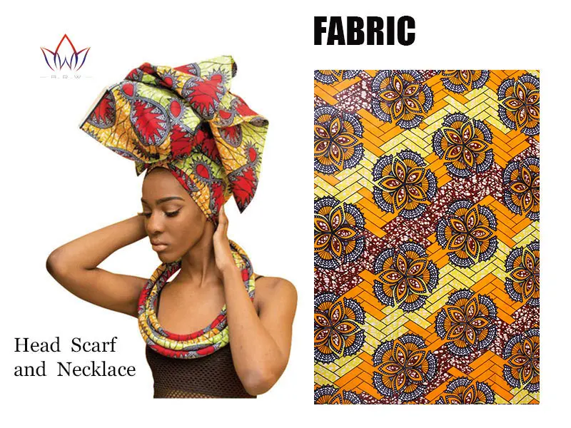 

Handmade Bazin Riche African Wax Cotton Print Headtie and Necklace Dashiki African Accessories Women Head tie Choker WYB20