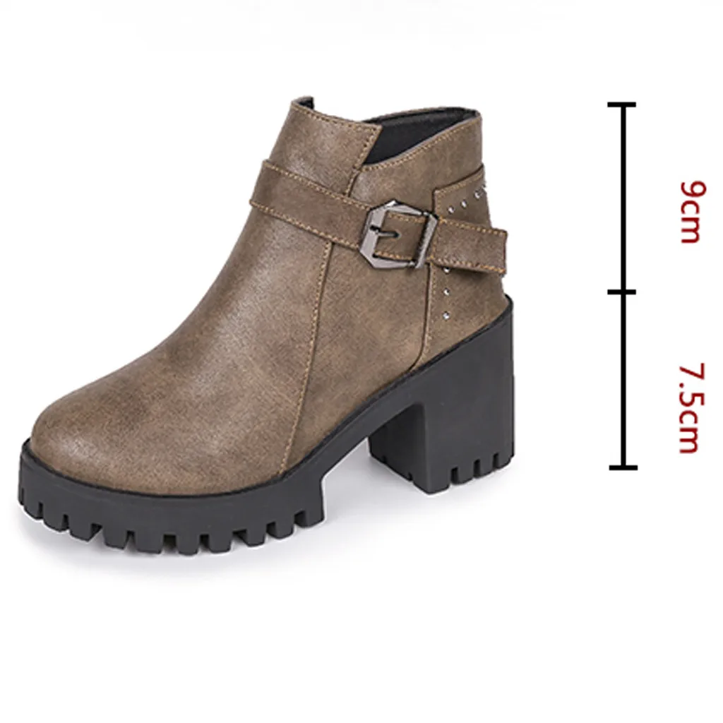 SAGACE Women Autumn Winter Ankle Boots Round Toe Heels Leather Booties Shoes Ladies Vintage Chunky | Обувь