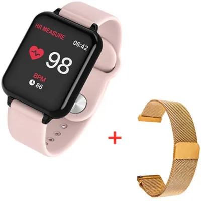 add steel strap Умные часы B57, водонепроницаемые, пульсометр, кровяное давление, несколько видов спорта, умные часы для женщин, носимые часы, мужские умные часы - Цвет: add steel strap
