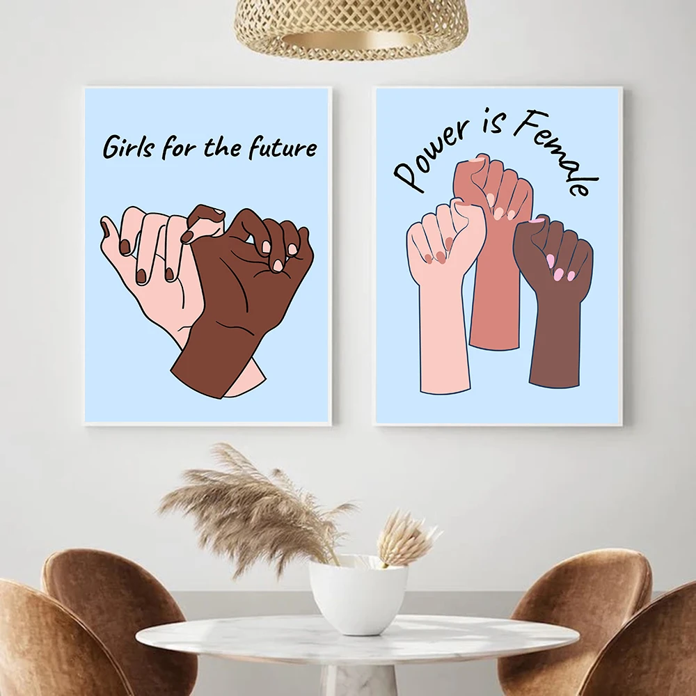 

Feminist Nursery Hand Hook Wall Art Canvas Painting Prints Girls For The Future Quote Modern Pictures Living Room Bedroom Poster