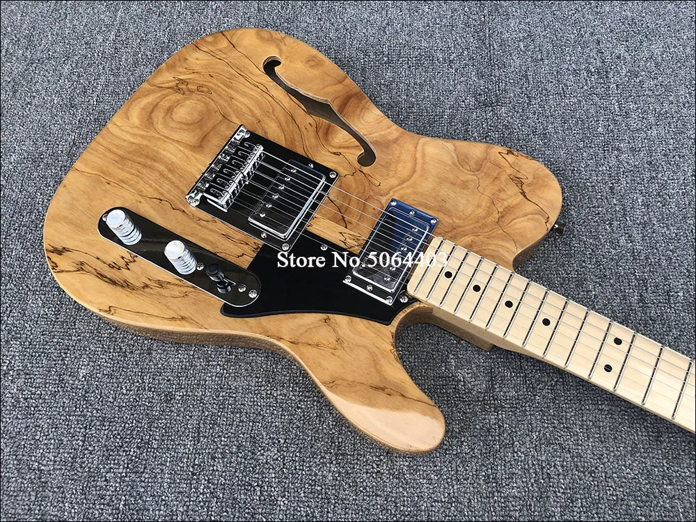 Factory direct sales of 6 string electric guitar, map rotten wood grain maple veneer, half empty core F empty electric guitar, maple neck, free shipping