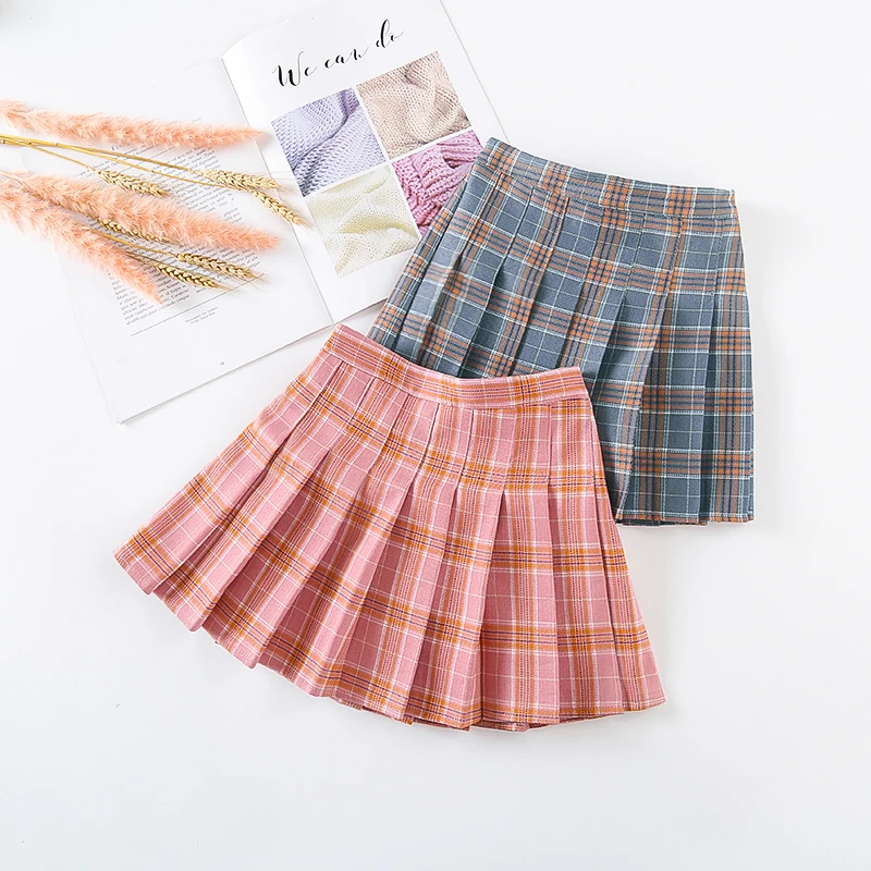 Юбка для девочек с высокой талией юбки-пачки детские розовые и белые клетчатые