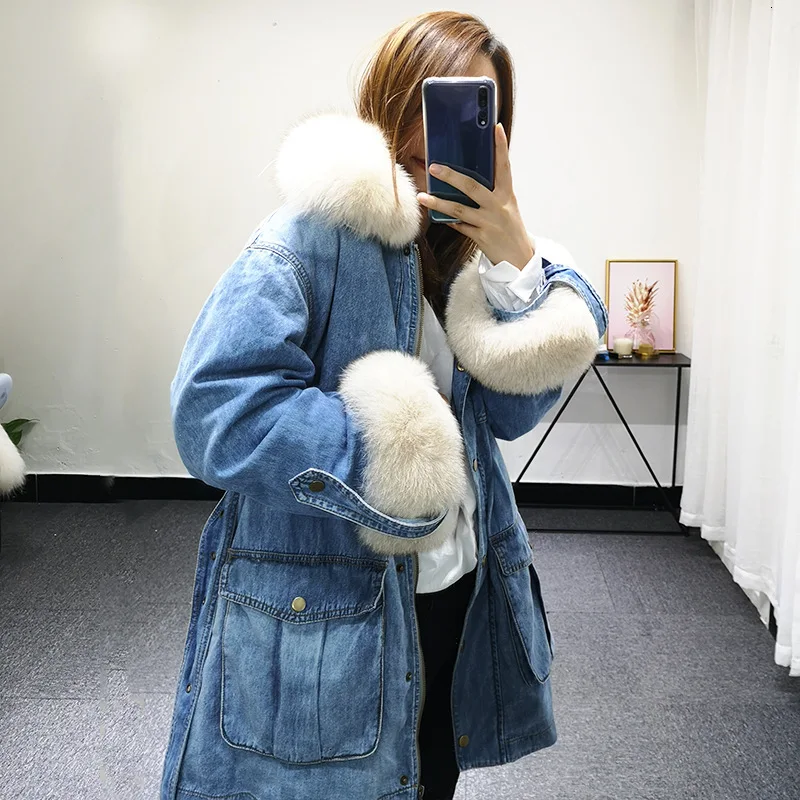 Новинка 2020 модная зимняя джинсовая женская парка куртки для свободного пальто