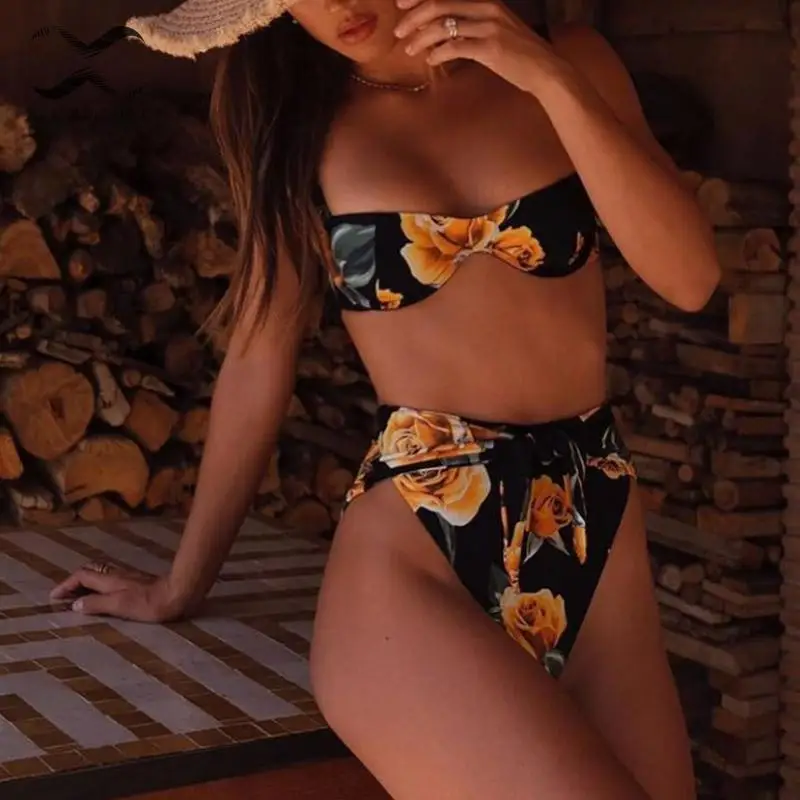 Пуш-Ап купальник женский летний купальный костюм бикини с высокой талией бандаж