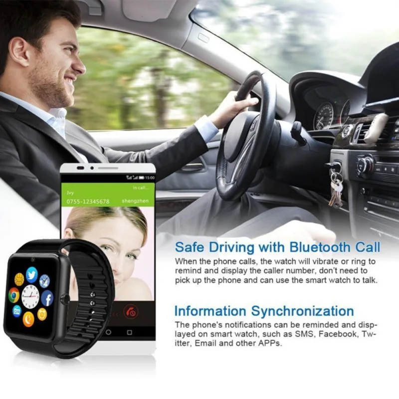 Смарт-часы GT08 с Bluetooth 3 0 ЖК-дисплеем и картой многоязычный мониторинг здоровья