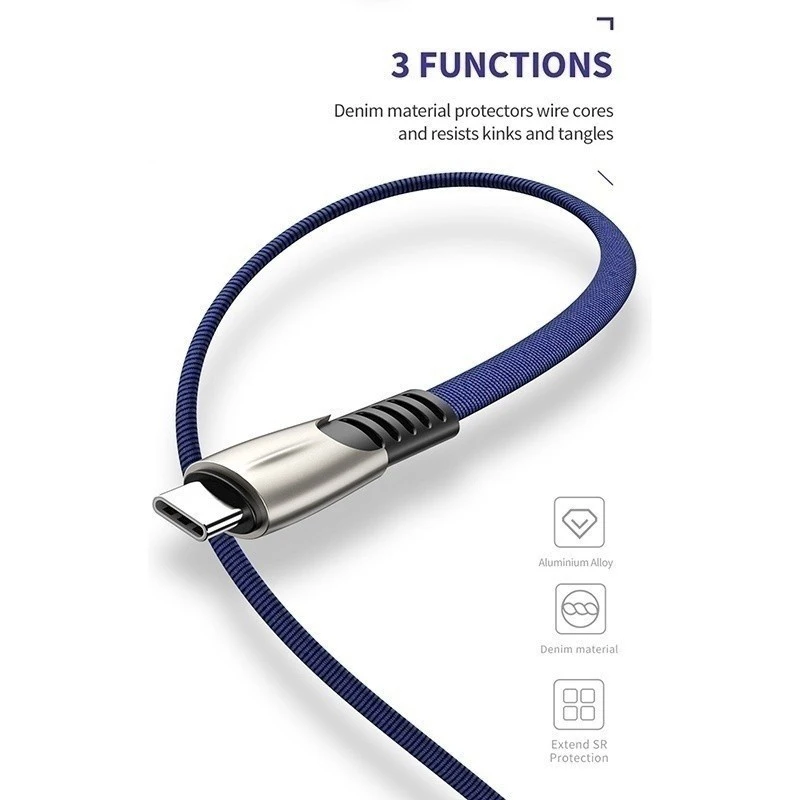 USB-кабель в нейлоновой оплетке 1 м Micro USB Type-c провод для быстрой зарядки и