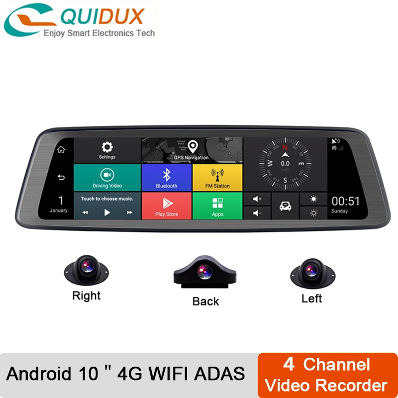 

4 Channel Car Video Recorder Mirror Registrar Android 10 in 1 Car Dvrs Rear View Camera Backview ADAS Dvr with GPS 4G Wifi