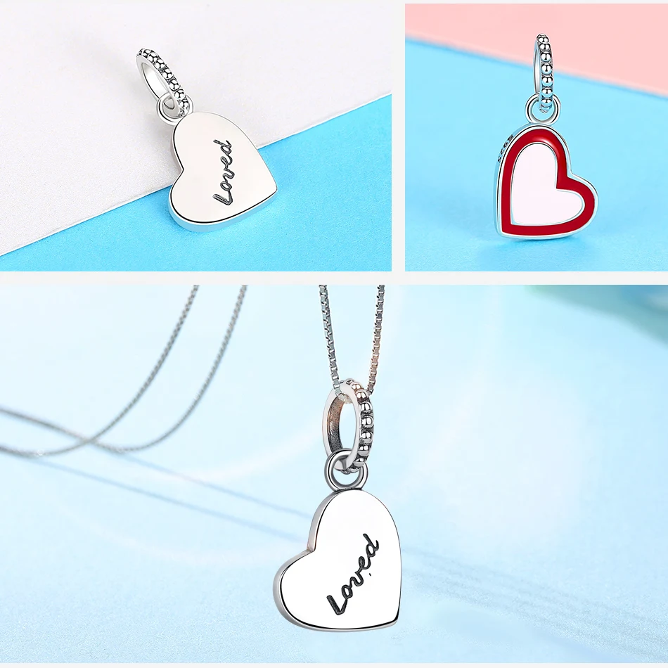 Новые подлинные 925 пробы серебряная подвеска, кулон Forever Love Броши с красной эмалью в виде бусины в форме сердца для оригинальной подвески ювелирный браслет сделай сам