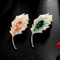 fashion leaf brooches pins for women micro cubic zirconia luxury jewelry brand bouttoniere accessories