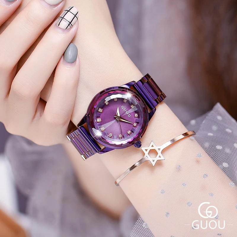 

GUOU 2021 New Women Quartz Watch Steel Bracelet Strap Luxury Gold Plated Ladies Watches Waterproof Charm Female Wristwatch Clock