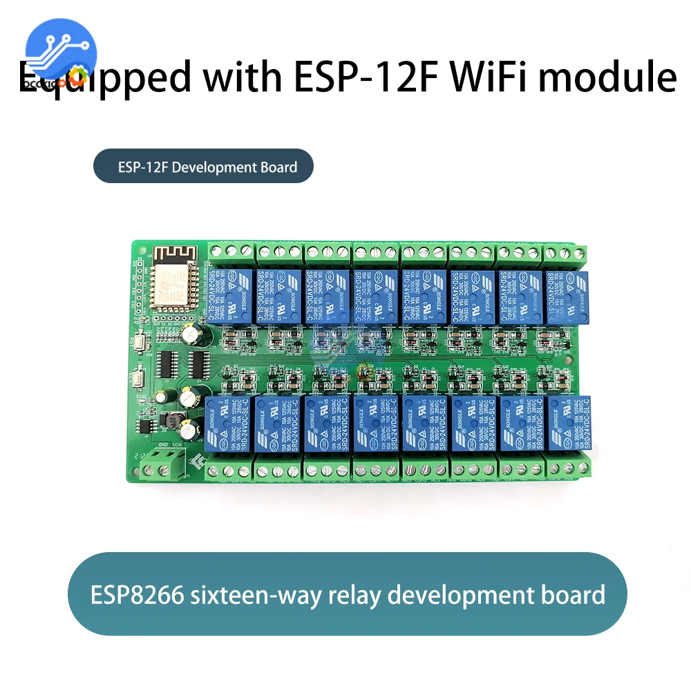 

ESP8266 WIFI 16 Channel Relay Module ESP-12F Development Board Power Supply 5V/12V/24V 10A