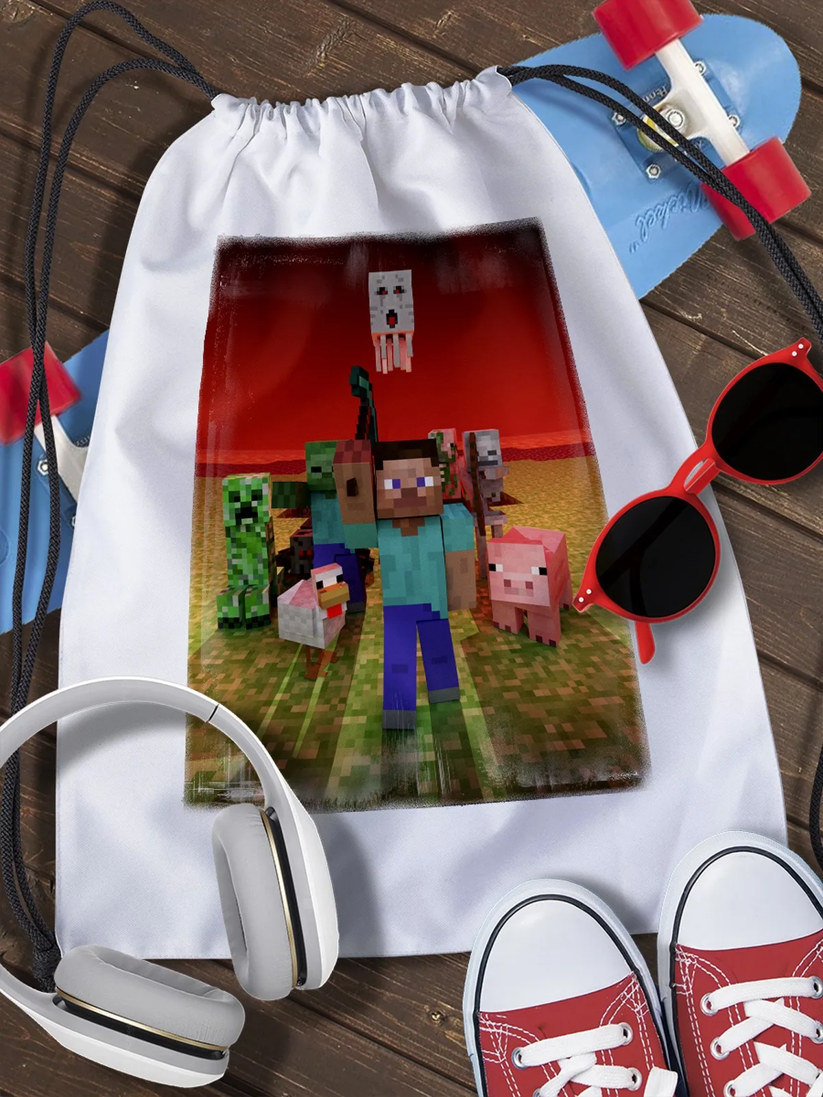 Сумка мешок для обуви майнкрафт (Minecraft пиксили блоки крипер стив Enderman Редстоун) -