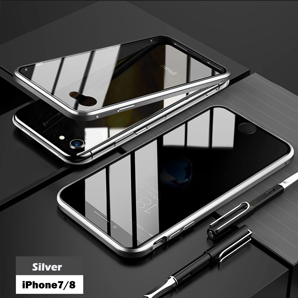 for iphone 7 8 Двухсторонний чехол из закаленного стекла, Роскошный прозрачный чехол для телефона с открытым магнитом для 7 8 Plus 7Plus 8 Plus X XS MAX XR, чехол для телефона - Цвет: for iphone 7 8