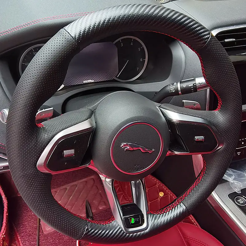 

DIY hand-stitched carbon fiber leather car steering wheel cover for Jaguar XEL XFL F-TYPE EF I-PACE Interior Auto Accessories