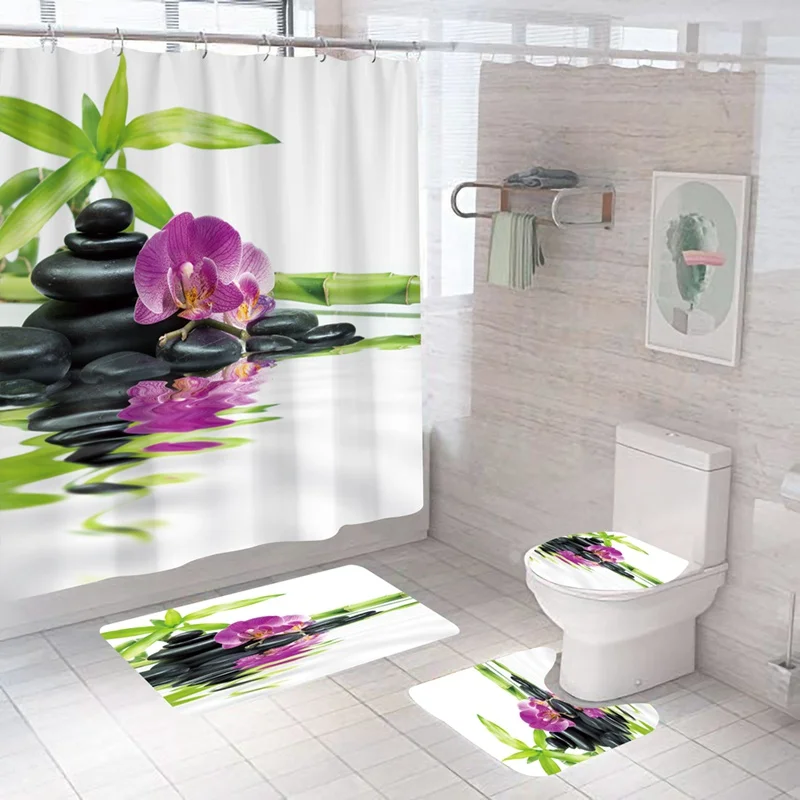 Набор для ванной комнаты Dafeild с занавеской душа расслабляющий Бамбуковый Коврик