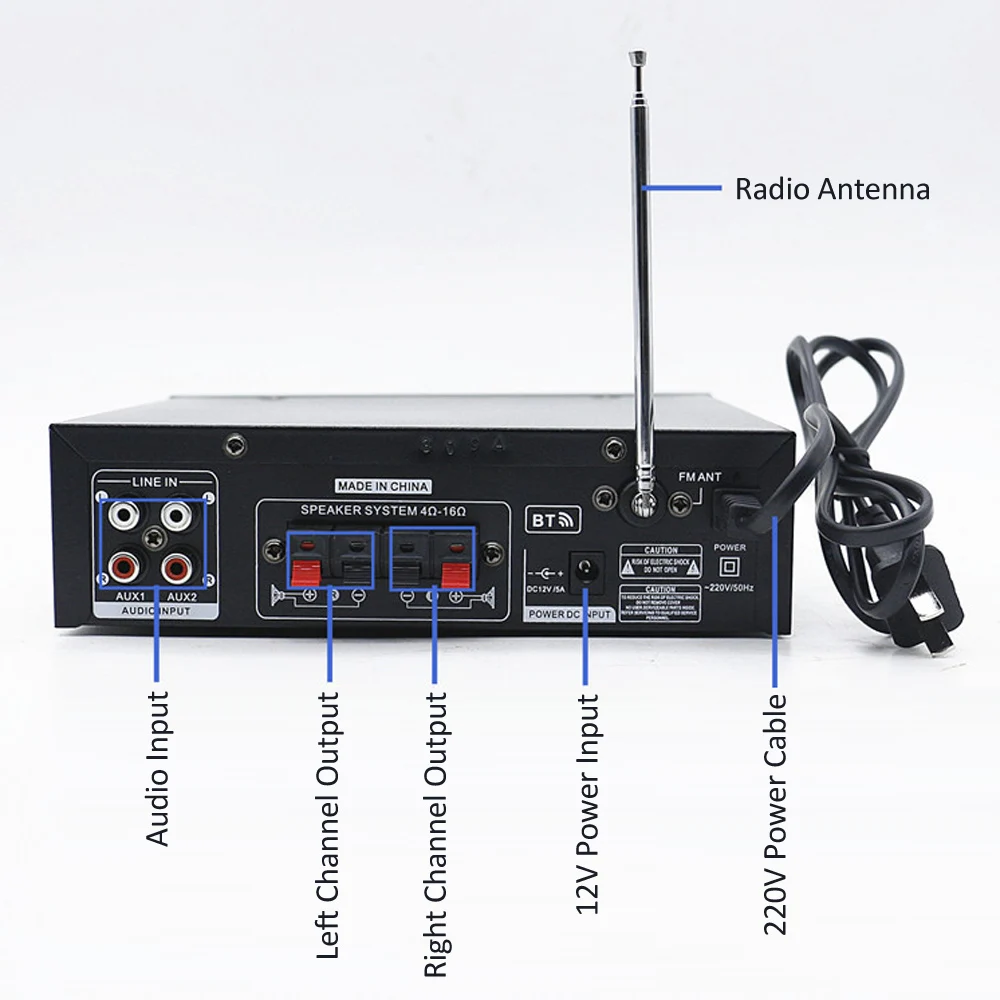 Мини усилитель мощности аудио 220 В BT цифровой аудиоприемник AMP USB SD слот MP3 плеер FM