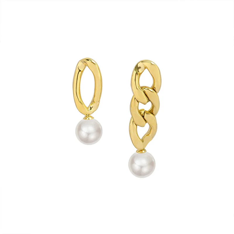 

Minimalist Stud Earrings High-grade Designer Stainless Steel Chain Pearl Female For Women Aesthetic Accessories Jewelry 2021