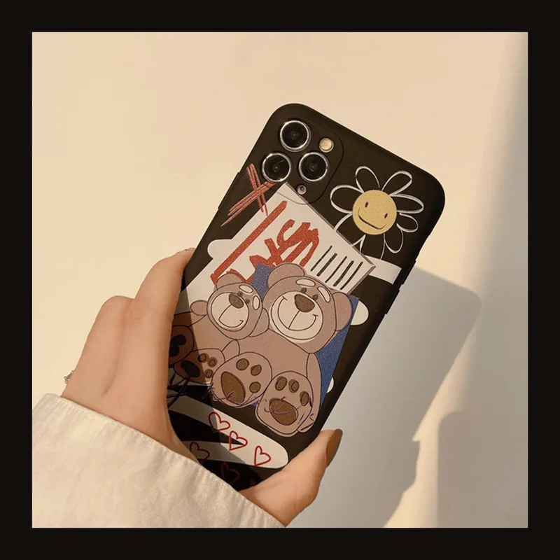 

cute bear cartoon phone case for iphone xs xr 11 12 pro max mini 7 8 plus x max cover shell capa conque