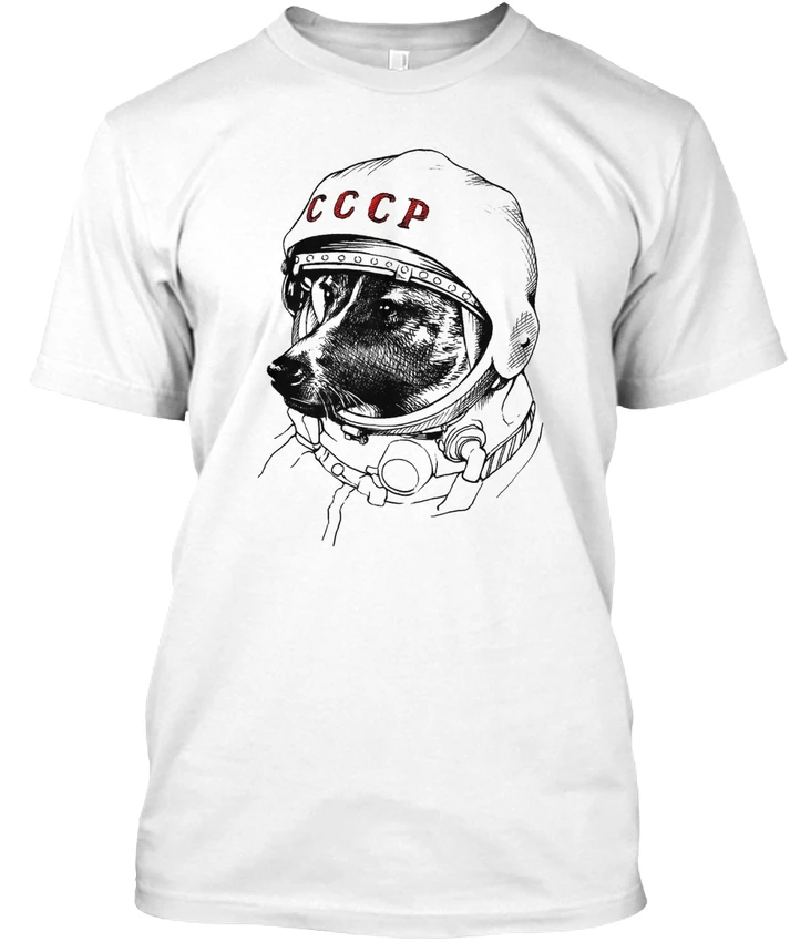 

Laika, Space Traveler - Cccp Print T-Shirt Men Short Sleeve O-neck Cotton Tshirt Cool Tees Tops Streetwear