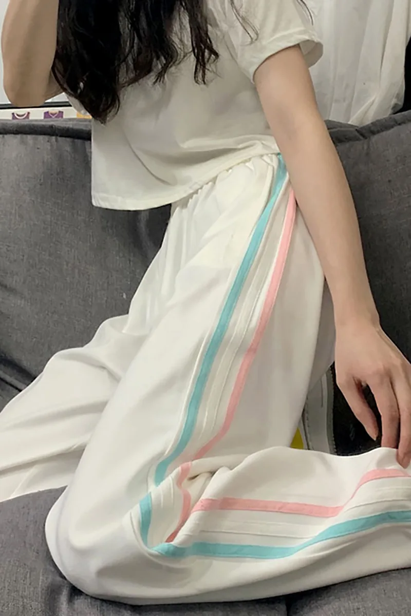 

Sports pants women's loose Legging spring and summer 2021 new ins fashion colorful side striped casual pants wear pants