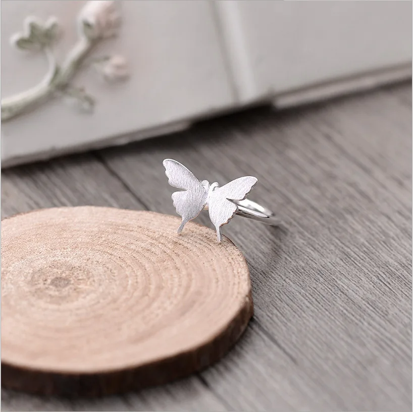 

DIEERLAN Personality 925 Sterling Silver Butterfly Rings For Women Wedding Jewelry Adjustable Antique Finger Ring Anillos