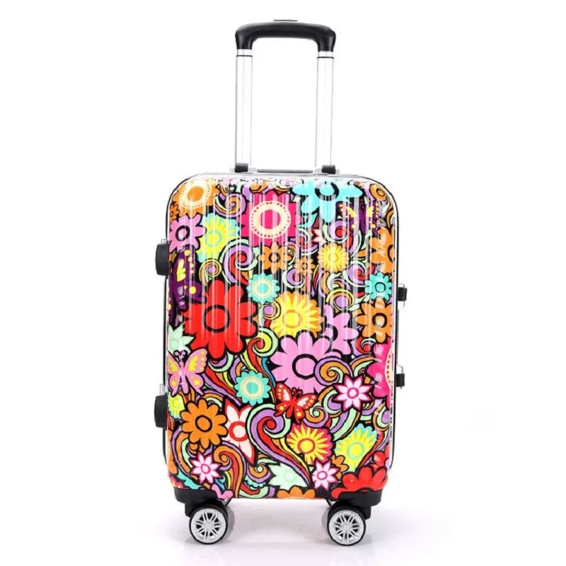 Дешевый 100 алюминиевый каркас багажный цветочный принт Дорожный чемодан на