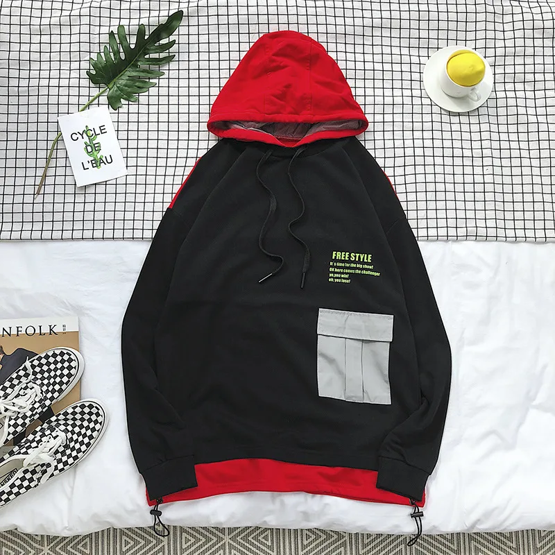 

Personalized Fake Two-piece Outer Sports Hoodie Men's Spring and Autumn Trend Cotton Casual Hooded Top Mens Sweatshirts