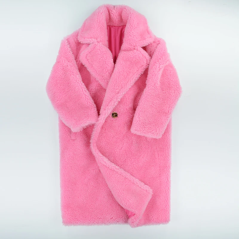 Розовый Fur Coat Women Winter Super Warm Wool Outwear Teddy Bear Icon Coat rf0166 - Цвет: Розовый